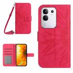 For vivo Y29 4G Global Skin Feel Sun Flower Embossed Flip Leather Phone Case with Lanyard(Rose Red)