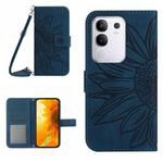 For vivo Y29 4G Global Skin Feel Sun Flower Embossed Flip Leather Phone Case with Lanyard(Inky Blue)
