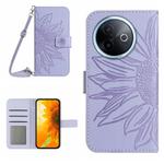 For vivo Y39 5G Global Skin Feel Sun Flower Embossed Flip Leather Phone Case with Lanyard(Purple)