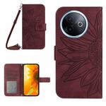 For vivo Y39 5G Global Skin Feel Sun Flower Embossed Flip Leather Phone Case with Lanyard(Wine Red)