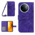 For vivo Y39 5G Global Skin Feel Sun Flower Embossed Flip Leather Phone Case with Lanyard(Dark Purple)