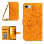 For iPhone SE 2024 Skin Feel Sun Flower Embossed Flip Leather Phone Case with Lanyard(Yellow)