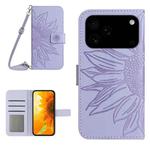 For iPhone 17 Pro Max Skin Feel Sun Flower Embossed Flip Leather Phone Case with Lanyard(Purple)