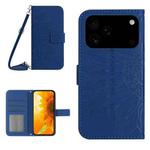 For iPhone 17 Pro Max Skin Feel Sun Flower Embossed Flip Leather Phone Case with Lanyard(Dark Blue)