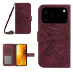 For iPhone 17 Pro Max Skin Feel Sun Flower Embossed Flip Leather Phone Case with Lanyard(Wine Red)