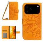For iPhone 17 Pro Max Skin Feel Sun Flower Embossed Flip Leather Phone Case with Lanyard(Yellow)