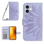 For iPhone 17 Skin Feel Sun Flower Embossed Flip Leather Phone Case with Lanyard(Purple)