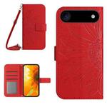 For iPhone 17 Air Skin Feel Sun Flower Embossed Flip Leather Phone Case with Lanyard(Red)