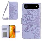 For iPhone 17 Air Skin Feel Sun Flower Embossed Flip Leather Phone Case with Lanyard(Purple)