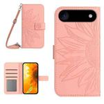 For iPhone 17 Air Skin Feel Sun Flower Embossed Flip Leather Phone Case with Lanyard(Pink)