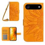 For iPhone 17 Air Skin Feel Sun Flower Embossed Flip Leather Phone Case with Lanyard(Yellow)