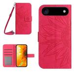 For iPhone 17 Air Skin Feel Sun Flower Embossed Flip Leather Phone Case with Lanyard(Rose Red)
