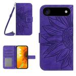 For iPhone 17 Air Skin Feel Sun Flower Embossed Flip Leather Phone Case with Lanyard(Dark Purple)