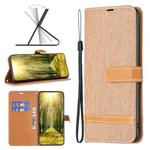 For Xiaomi Redmi 12 4G Color Block Denim Texture Leather Phone Case(Brown)