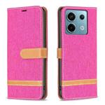 For Xiaomi Redmi Note 13 Pro Color Block Denim Texture Leather Phone Case(Rose Red)