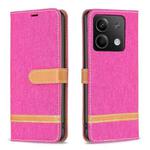 For Xiaomi Redmi Note 13 Color Block Denim Texture Leather Phone Case(Rose Red)