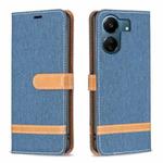 For Xiaomi Redmi 13C Color Block Denim Texture Leather Phone Case(Dark Blue)