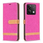 For Xiaomi Redmi Note 13 4G Global Color Block Denim Texture Leather Phone Case(Rose Red)