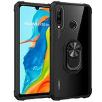 For Huawei P30 lite Shockproof Transparent TPU + Acrylic Protective Case with Ring Holder(Black)