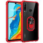 For Huawei P30 lite Shockproof Transparent TPU + Acrylic Protective Case with Ring Holder(Red)