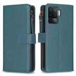 For OPPO A94 4G / Reno5 F / F19 Pro 9 Card Slots Zipper Wallet Leather Flip Phone Case(Green)