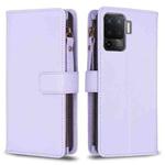 For OPPO A94 4G / Reno5 F / F19 Pro 9 Card Slots Zipper Wallet Leather Flip Phone Case(Light Purple)