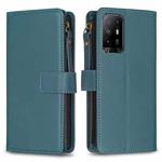 For OPPO A94 5G / F19 Pro+ / Reno5 Z 5G 9 Card Slots Zipper Wallet Leather Flip Phone Case(Green)