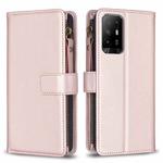 For OPPO A94 5G / F19 Pro+ / Reno5 Z 5G 9 Card Slots Zipper Wallet Leather Flip Phone Case(Rose Gold)