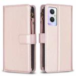 For OPPO A96 5G / Reno7 Z 9 Card Slots Zipper Wallet Leather Flip Phone Case(Rose Gold)