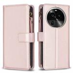 For OPPO Find X6 Pro 9 Card Slots Zipper Wallet Leather Flip Phone Case(Rose Gold)