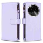 For OPPO Find X6 Pro 9 Card Slots Zipper Wallet Leather Flip Phone Case(Light Purple)