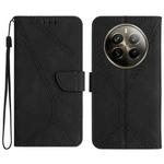 For Realme 12+ Global Stitching Embossed Leather Phone Case(Black)