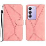 For vivo Y200e 5G/Y100 5G IDN/V30 Lite 5G India Stitching Embossed Leather Phone Case(Pink)