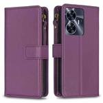 For Realme C55 9 Card Slots Zipper Wallet Leather Flip Phone Case(Dark Purple)