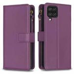 For Samsung Galaxy A12 9 Card Slots Zipper Wallet Leather Flip Phone Case(Dark Purple)