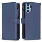 For Samsung Galaxy A32 4G 9 Card Slots Zipper Wallet Leather Flip Phone Case(Blue)