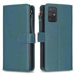 For Samsung Galaxy A71 4G 9 Card Slots Zipper Wallet Leather Flip Phone Case(Green)