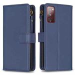 For Samsung Galaxy S20 FE 9 Card Slots Zipper Wallet Leather Flip Phone Case(Blue)