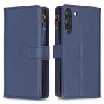 For Samsung Galaxy S21 FE 5G 9 Card Slots Zipper Wallet Leather Flip Phone Case(Blue)