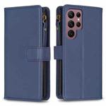 For Samsung Galaxy S22 Ultra 5G 9 Card Slots Zipper Wallet Leather Flip Phone Case(Blue)