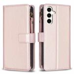 For Samsung Galaxy S23 FE 5G 9 Card Slots Zipper Wallet Leather Flip Phone Case(Rose Gold)