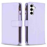 For Samsung Galaxy S23 FE 5G 9 Card Slots Zipper Wallet Leather Flip Phone Case(Light Purple)
