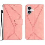 For iPhone 16 Plus Stitching Embossed Leather Phone Case(Pink)