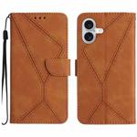 For iPhone 16 Plus Stitching Embossed Leather Phone Case(Brown)