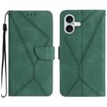 For iPhone 16 Stitching Embossed Leather Phone Case(Green)