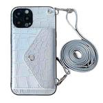 For iPhone 13 mini Crocodile Texture Lanyard Card Slot Phone Case(Silver)