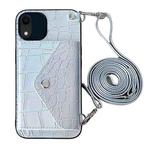 For iPhone XR Crocodile Texture Lanyard Card Slot Phone Case(Silver)