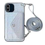 For iPhone XS Max Crocodile Texture Lanyard Card Slot Phone Case(Silver)