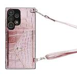 For Samsung Galaxy A13 4G Crocodile Texture Lanyard Card Slot Phone Case(Rose Gold)