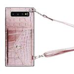 For Samsung Galaxy S10+ Crocodile Texture Lanyard Card Slot Phone Case(Rose Gold)